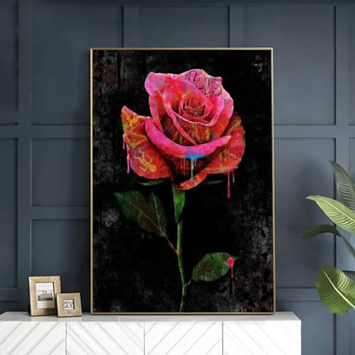 Affiche florale graffitis roses peinture murale moderne 60x90 - 2
