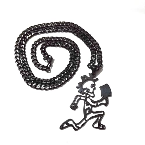 Hatchetman Black Juggalo Juggalette Skeleton 2" Sterling Silver Charm Chain Necklace Pendant Hatchet Jewelry Man Lady Necklaces hip hop merchandise for Women, Men,2