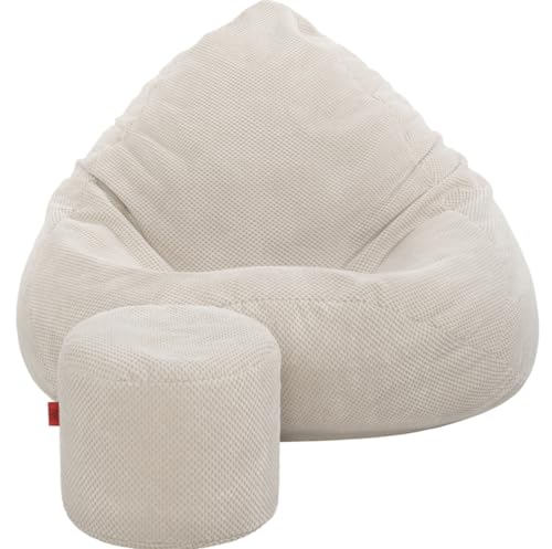 Pouf Poltrona Sacco con Poggiapiedi Beige 80x80x110 cm -...