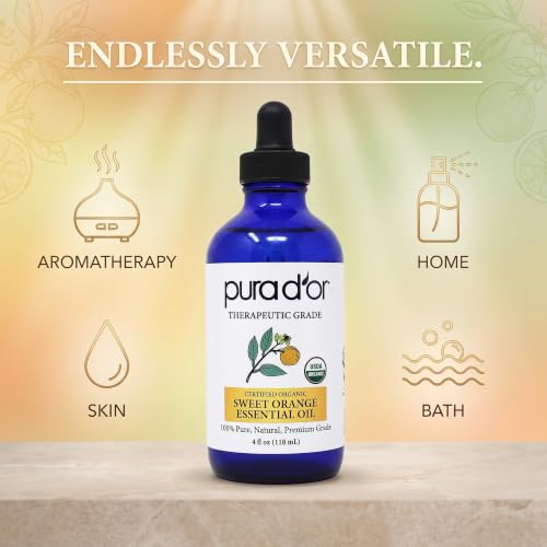 PURA D'OR Organic Sweet Orange Essential Oil for Diffuser Aromatherapy, 4oz | Fresh Citrus Aroma, Uplifting Atmosphere, DIY Soap Making, USDA Certified, 100% Pure, Glass Dropper, Dilute for Topical Use - image 6