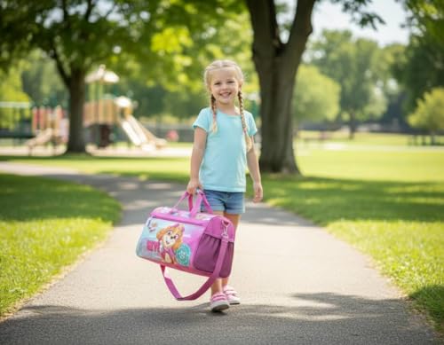 Image of Paw Patrol Girls' Duffle Bag - Skye Travel Gym Bag with Adjustable Shoulder Strap, Mesh Side Pockets & Zipper Pocket