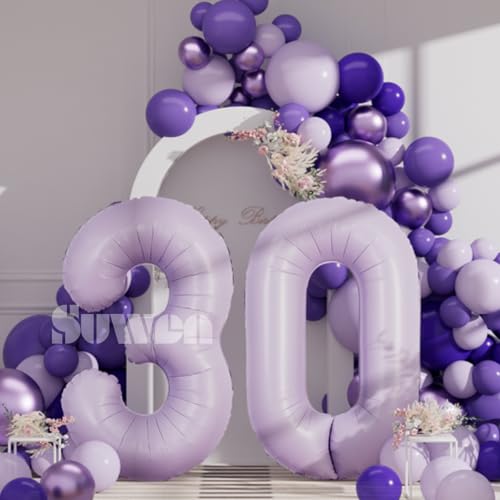 Image of SUWEN 40 Inch Light Purple Large 30 Balloon Number Big Foil Helium Lavender Number Balloons Huge Mylar 0-9 Giant Jumbo Happy 30th Birthday Party Anniversary Decorations