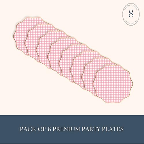 Image of Bonjour Fete Elegant Light Blue Gingham Plates, Pack of 8, 10.75 inch