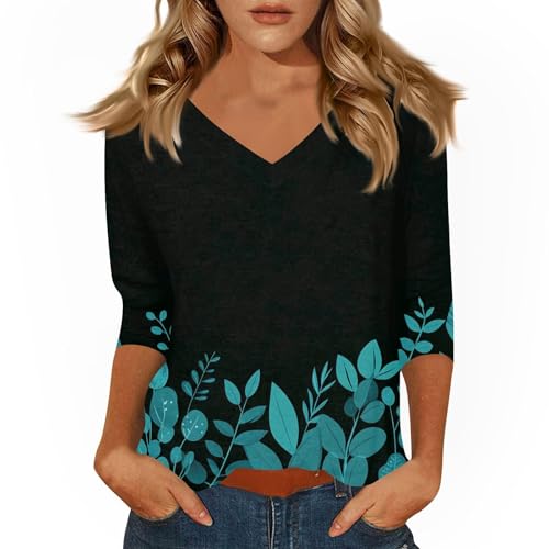 HTHLVMD Womens 3/4 Length Sleeve Tunic Tops Summer Fall Outfits 2025 Three Quarter Sleeve Casual V Neck T Shirts for Women