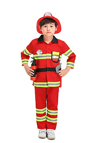 Yolsun Fireman Role Play Costume For Kids, Boys' And Girls' Firefighter Dress Up And Play Set (7 Pcs) (6-7Y, Red) #TOP1
