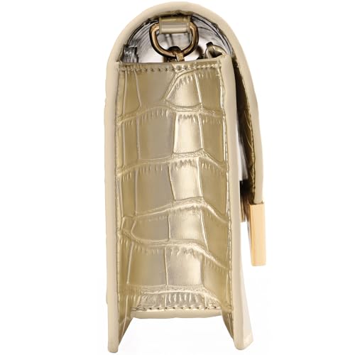 Image of DEXMAY Evening Clutch Handbag for Women Elegant Crocodile Embossed PU Leather Envelope Handheld Crossbody Purse Formal Foldover Dressy Bag Champagne