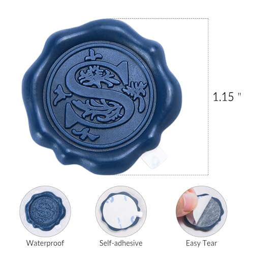 Navy Blue Initial Alphabet Adhesive Wax Seal Stickers - Pack of 50 - Letter Wax Seals for Thanksgiving Card/Gift Wrap/Wedding Engagement Party Invitation - Letter R by MEDIEVAL - Image 4