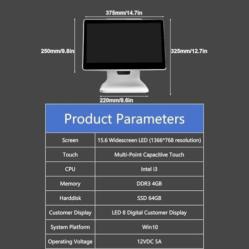 Image of Cash Register for Small Businesses,15.6 inch Touch Screen,All-in-One Cash Register,Adjustable Angle for Retail,Restaurant,Store Pos Systems for Small Business