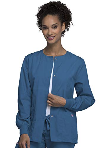 Cherokee Women's Snap Front Warm Up Jacket, Caribbean Blue, XX-Large