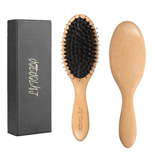 Boar Bristle Hair Brush for Men & Women-Natural Beech Professional Detangler Hairbrush with Wooden Paddle for Long,Thick,Curly,Dry or Damaged Hair-Reduce Hair Breakage and Frizzy, Giftbox Included