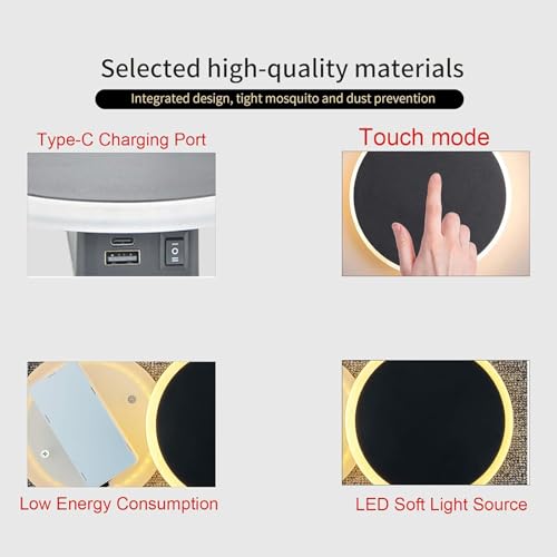 Iluminación de pared para dormitorio con interruptor táctil y USB LED 3