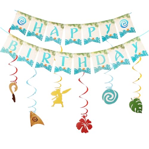 Chanaco Moana Birthday Decorations Hawaiian Happy Birthday Banner Party Favors Tropical Luau Summer Party Hanging Swirl Supplies