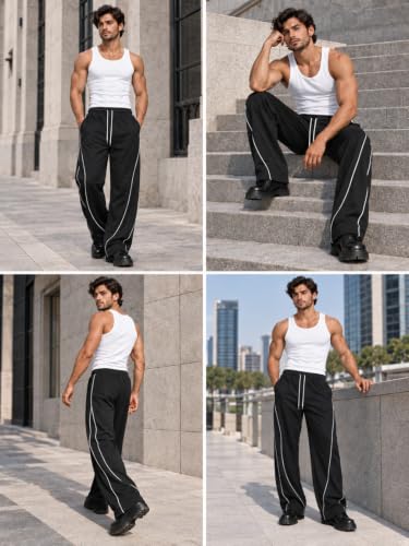 Image of GRECIILOOKS Mens Casual Trouser | Track Pant for Men | Wide Leg Men's Track with Elasticated Waistband | Man Baggy Fit Twill Pants | Relaxed Fit Casual Joggers for Streetwear & Everyday Outfit
