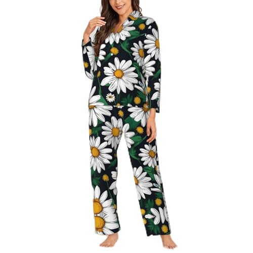 Pyjama manches longues boutons femmes noir à fleurs XL S-XXL
