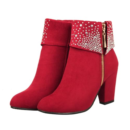Bottines femme hiver fourrées rouges à talons hauts chic Healeved
