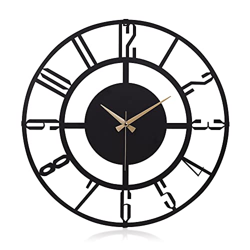 muyika Large Wall Clock for Living Room, Kitchen Wall Clocks, Large Wall Clocks,20 inch/ 50 cm,Metal Wall Clocks,Black Analog Oversized Silent Battery Operated