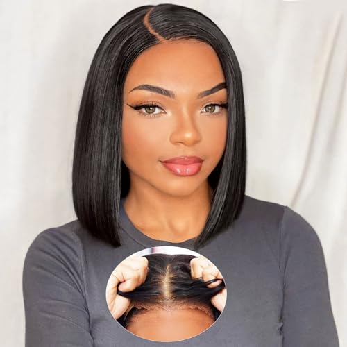 AISI Glueless Bob Wig Human Hair Pre Plucked Short Straight Bob Wigs...