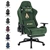 Symino Chaise Gaming Ergonomique et Fauteuil Gamer avec Repose-Pieds Télescopique Coussin à Ressorts, Support Lombaire et Hauteur Réglable 200kg (Faux Daim, Vert)