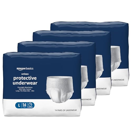 Amazon Basics Unisex Protective Underwear, Overnight Absorbency, Large, 56 Count, (4 Packs of 14)