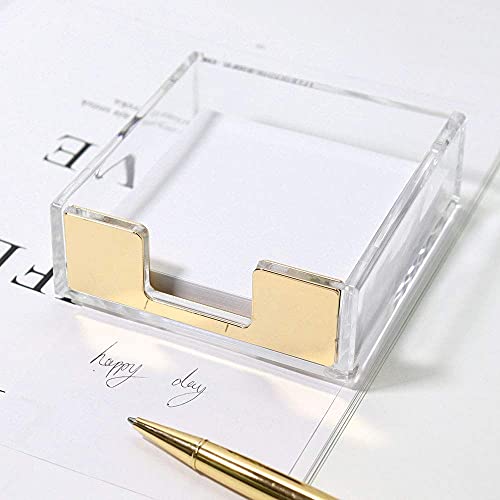 Clear Gold Acrylic Sticky Note Pad Holder For Desk, Memo Holder Paper Dispenser, Multibey Desktop Accessories Organizer For Office School Home(Gold) #TOP2