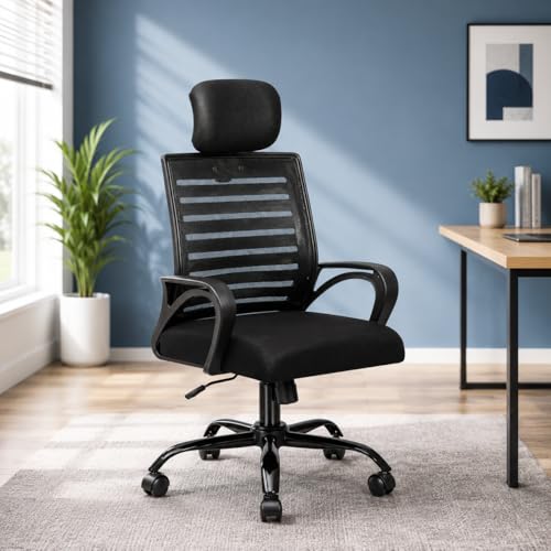 Image of HIGHLIVING Ergonomic Office Chair | Adjustable Headrest | 120 Tilt | Breathable Mesh Back | Moulded Foam Seat | Class 4 Gas Lift | Metal Base | High Back Computer Chair for Home & Office