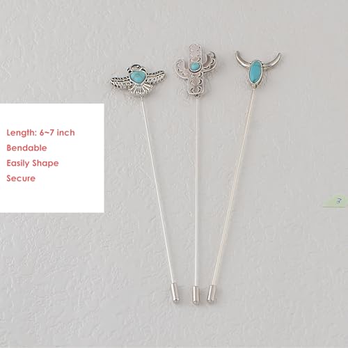 Image of Alilang 3Pcs Vintage Style 5 Inches Long Handle Hat and Lapel Pins with Flexible Bendable Design for Secure Fit on Hats, Scarves, and Suits
