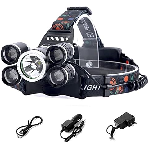 AUERVO [Upgraded] LED Headlamp Flashlight, 4 Modes Adjustable Zoomable Focusing Headlight, Ultra Bright 5 Head Light with Rechargeable Batteries, IPX-5 Waterproof for Night Camping Fishing Cover