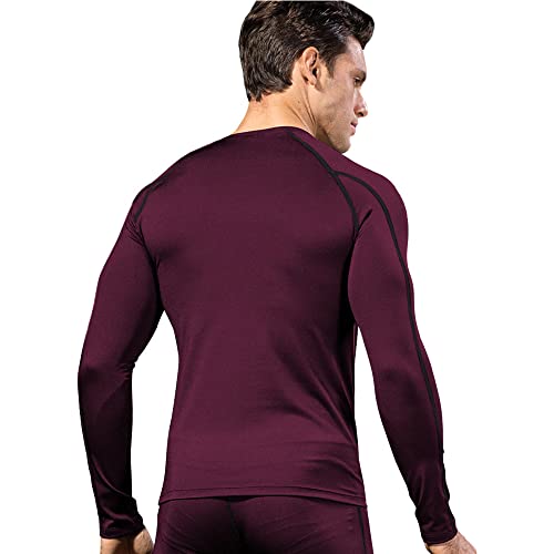 Eargfm Men's Long Sleeve Compression Shirt Workout Running, Quick Dry Athletic Base Layer Active Sports T-Shirt Wine Red #TOP3