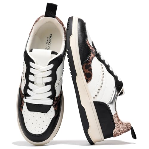 Project Cloud Sneakers for Women - Dunks Woman Comfortable Memory Foam Shoes for Women Footwear, Vegan Leather Women's Fashion Sneakers, Non-Slip Womens Shoes Machine Wash (Kiki, Leopard, 8)