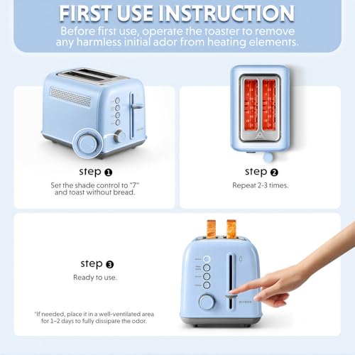 BUYDEEM DT620 2-Slice Toaster, 7 Shade Settings, Extra Wide 1.5'' Slots for Bagel & English Muffin, 6 Toasting Functions, Retro Stainless Steel Toaster with High Lift Lever, Blue by BUYDEEM - Image 5
