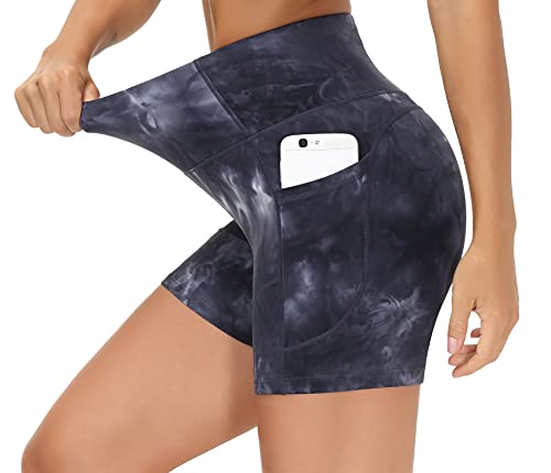 Image of THE GYM PEOPLE High Waist Yoga Shorts for Women's Tummy Control Fitness Athletic Workout Running Shorts with Deep Pockets