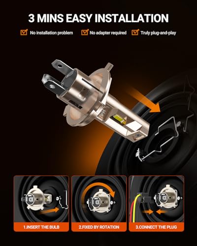 Image of SEALIGHT H4 LED Bulbs, 96000LM Super Brighter, 6500K Cool White 9003 Driving Light Bulbs, 1:1 Size S6-Pro HB2 9003 Fog Light, IP68 With Cooling Fan, Plug and Play, Pack of 2