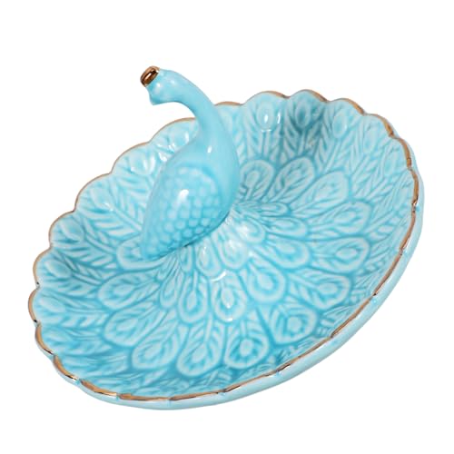 GALPADA Bandeja de joyería de pavo real atrapar gancho para colgar plantas de jardín organizador de anillos Organizador de pendientes pequeño plato de joyería platos de baratija cerámica