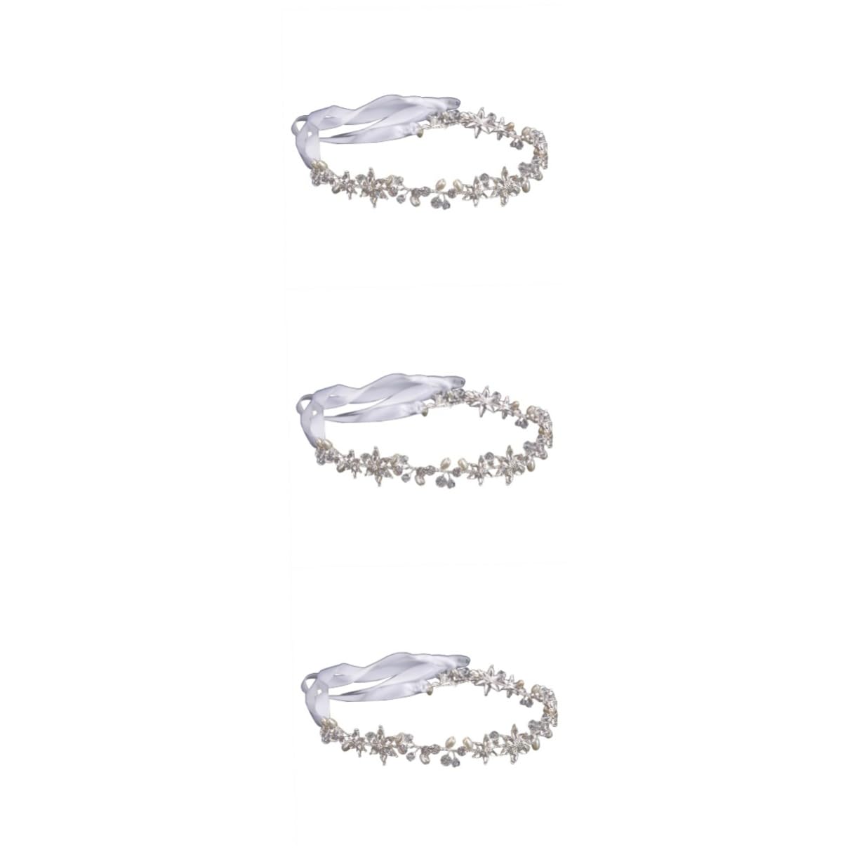 FRCOLOR 3piezas Diadema De Novia De Perlas y Flores Artesanales Tocado Elegante Para Bodas y Accesorio De Cabello Color Plata