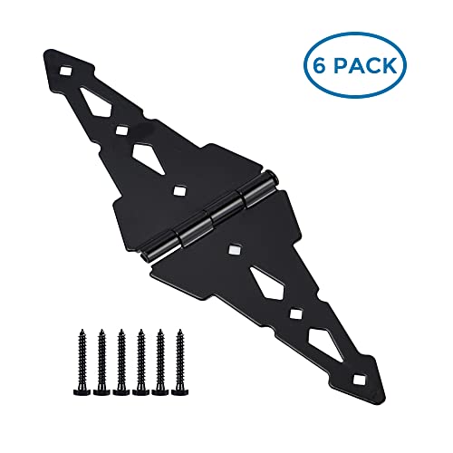 Home Master Hardware 6 Pack 8 In. Heavy Duty Decorative Strap Hinges Shed Barn Gate Hinge With Screws Black Finish #TOP1