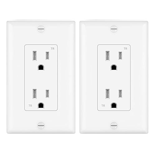 Micmi Decorator Receptacle Outlet, Tamper Resistant, Decorative Electrical Receptacle Outlet, 15Amp 125Volt, Grounding with Wall Plate UL Listed (2Pack, Snow White, 15 Amp Outlet) 15 Amp Out