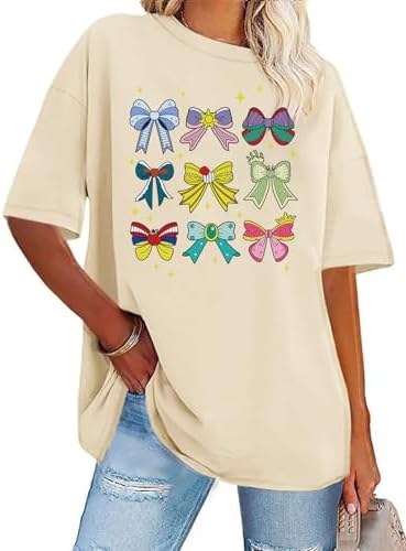 Women Magic Kingdom Shirts Oversized Princess Bow Tshirt Family Holiday Vacation Tee Top