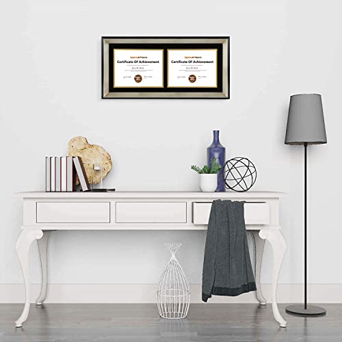 Space Art Deco, 12X26 Black Picture Frame With Silver Beveled Edge - Black/Gold Double Mat For 8.5X11 Photo/Diploma Display - Sawtooth Hanger - Wall Mount - Shatter-Resistant Glass, Horizontal #TOP5
