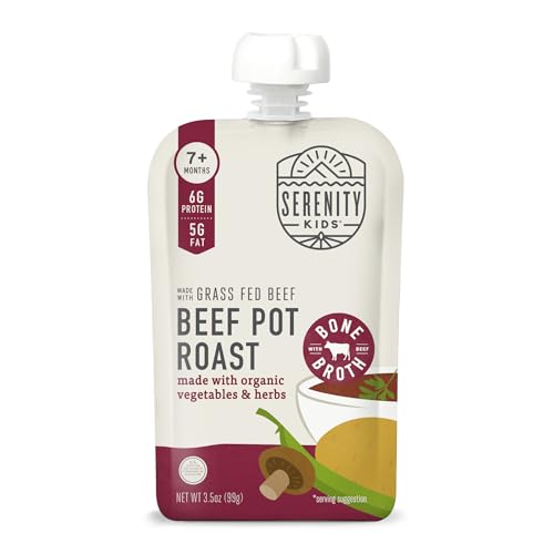 Image of Serenity Kids Beef Bone Broth Baby Puree, No Added Sugar, 3.5 Oz, 6 Pack | Savory Meat Pouch, Grass Fed Beef, Organic Veggies, GMO-Free, For Babies & Toddlers, Baby Food Pouches, Toddler Food