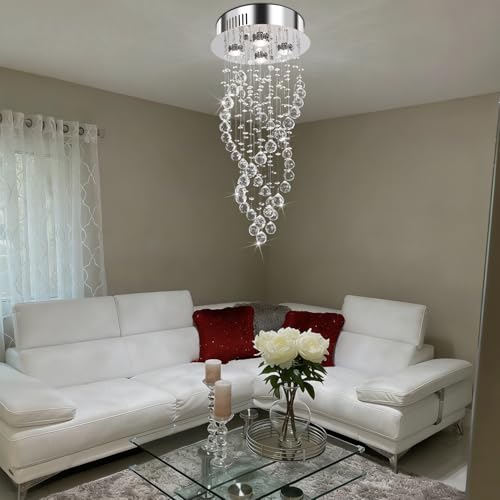 Image of Crystal Chandelier Spiral, Modern Spiral Raindrop Crystal Chandelier 4-Lights Flush Mount Lamp Ceiling Lighting for Dining Room, Bedroom, Living Room, Foyer, Staircase