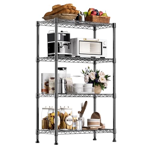 Image of M MZG 1000 lbs Storage Shelving Steel Heavy Duty 4-Tier Utility Shelving Unit Steel Organizer Wire Rack for Home,Kitchen,Office,Black (13.7 inch D x 23.6 inch W x 53.4 inch H)