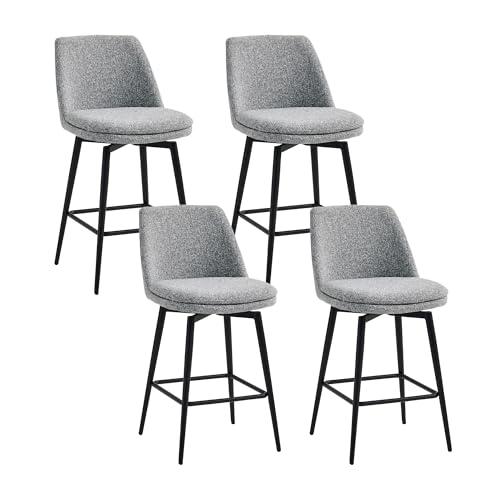 Image of CHITA Swivel Bar Stools, 27.2 inch Counter Height Bar Stools Set of 4, FSC Certified Upholstered Modern Counter Stools, Metal Legs, Fabric, Grey (Multi-Colored)