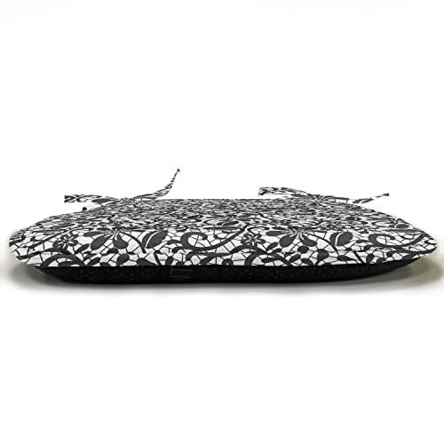 Lunarable Fractal Chair Seating Cushion Set Of 2, Ceramic Mosaic Style Baroque Floral Design With Minimalist Effects Art, Seat Pads For Office With Anti-Slip Backing, 16"X16", Black And White #TOP2