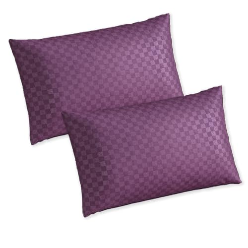 Image of Trance Home Linen 300TC 100% Cotton Jacquard Checks Pillow Covers | Set of 2 Pillow Cases |Standard Size (18 x 28 inch, Plum)