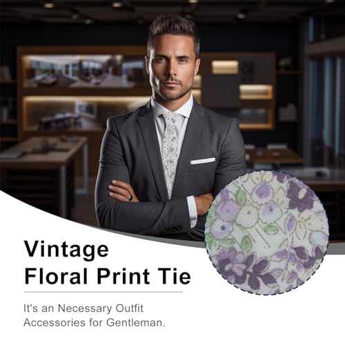 Image of Luckyvestir Ties for Men, Sage Green Cotton Floral Tie 2.76 inch Flower Printed Men's Neckties for Wedding /Groomsmen /Suit /Party