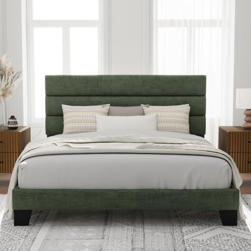 Image of Allewie Cal King Size Platform Bed Frame with Fabric Upholstered Headboard