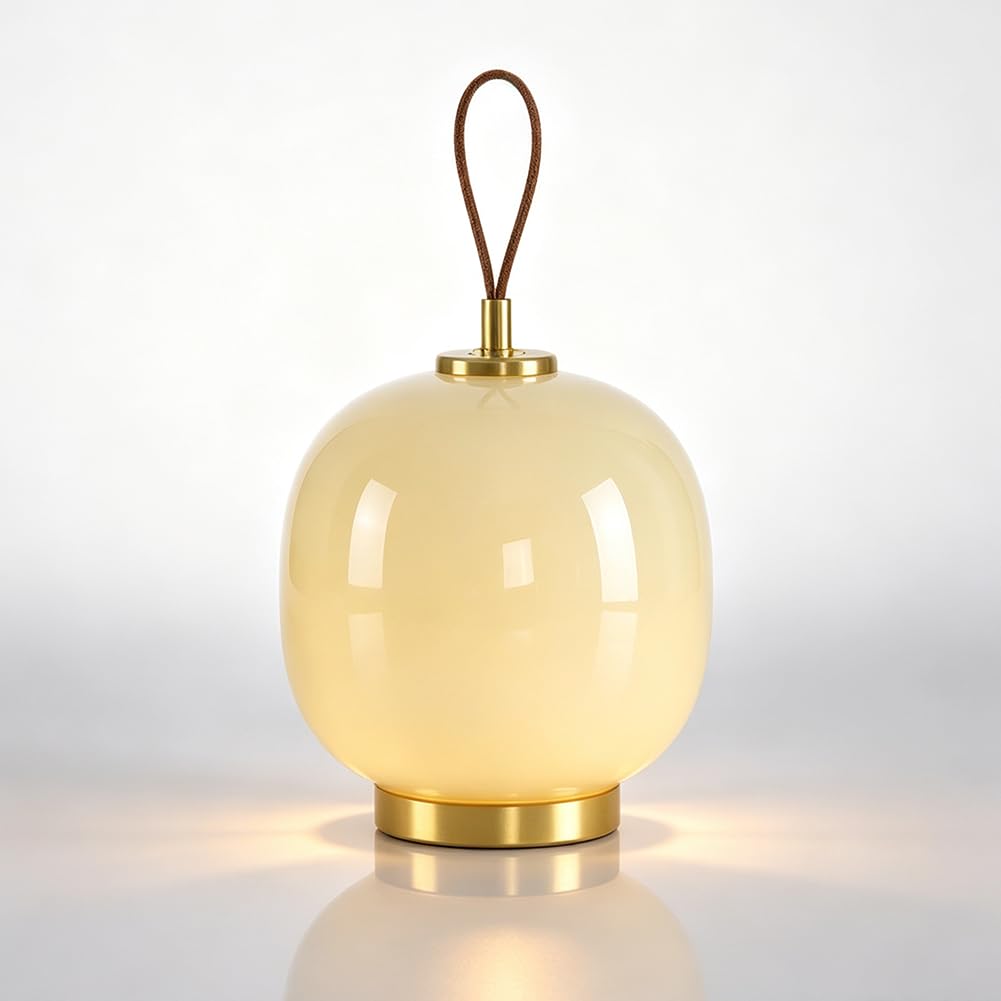 Akku Tischlampe LED Kugel Glas Vintage Tischleuchte Kabellos Batteriebetrieben Dimmbar Nachttischlampe USB Aufladbar Runde Retro Deko Nachtlicht Tragbar für Schlafzimmer Esszimmer,Beige