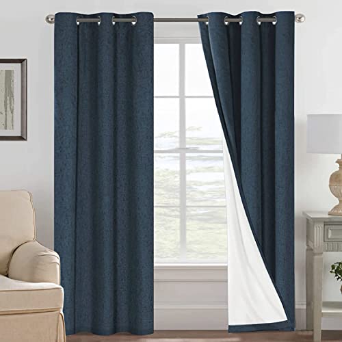 Image of H.VERSAILTEX Primitive Linen Blackout Curtains with Burlap Fabric and White Thermal Insulated Liner, Grommet Top Curtains for Living Room /Bedroom (2 Panels, 42 x 84 Inch, Navy)