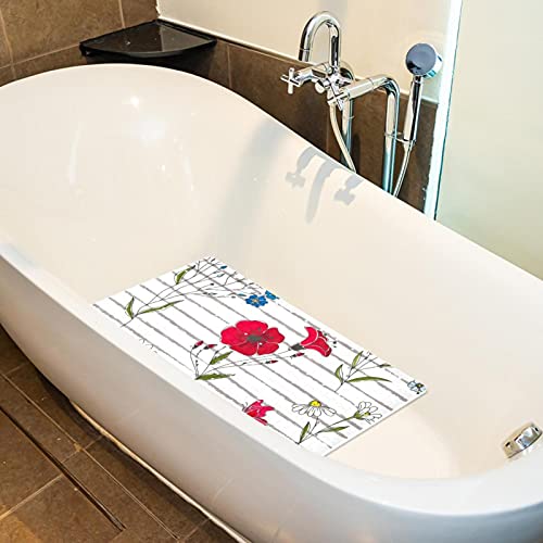 Tapis de bain antidérapant floral à rayures style moderne