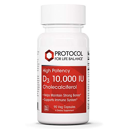 Protocol For Life Balance - D3 10,000 IU Cholecalciferol (High Potency) - Vitamin D3 to Support Bones and Dental Health, Immune System Strength - 90 Vcaps